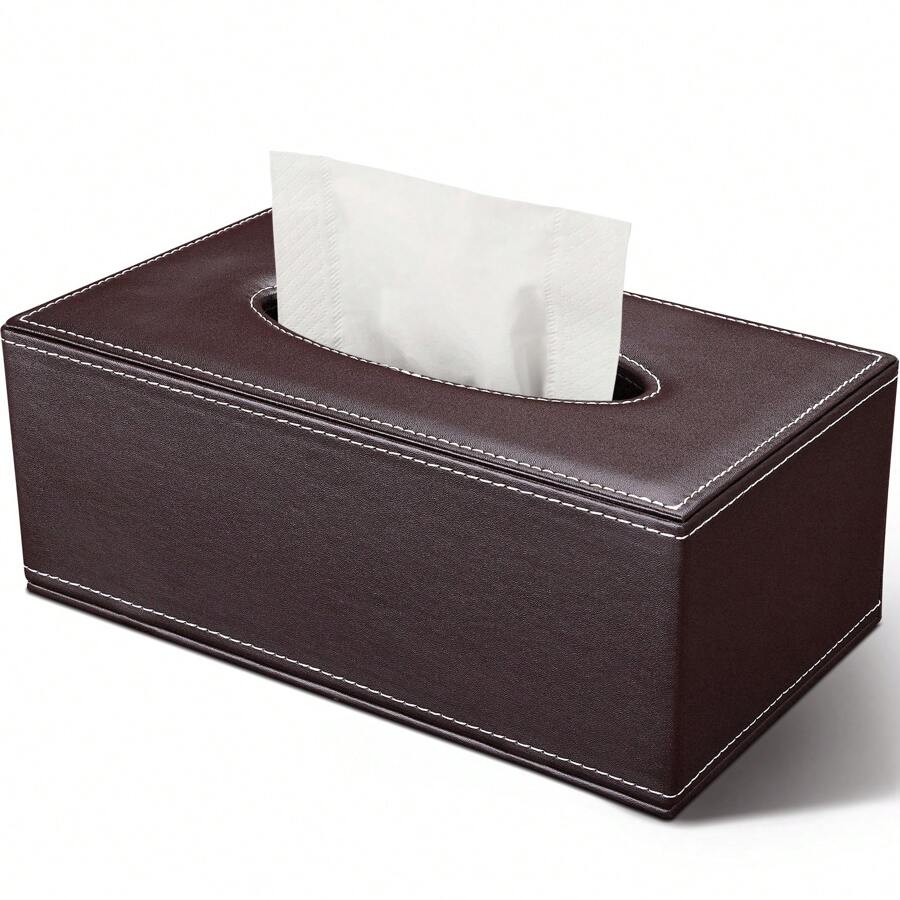 Premium Fashion PU Leather Tissue Box Holder, Black With Cover, Rectangular Napkin Paper Tissue Dispenser For Home Office Car, Decorative Container With Magnetic Bottom (Brown) Home Bathroom Decor Bathroom Organizer Fall Decor Back To School - Coffee Brown - View 1