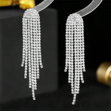 1pair Luxurious Sparkling Crystal Earrings, Fashion Statement Tassel Design Long Earrings, Suitable For Women Party And Daily Wear