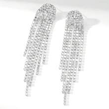 1pair Luxurious Sparkling Crystal Earrings, Fashion Statement Tassel Design Long Earrings, Suitable For Women Party And Daily Wear