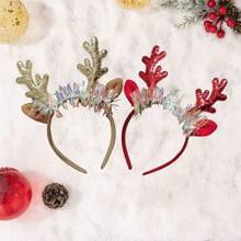 1 pièce Bandeau avec bois de cerf de Noël, clochette et paillettes, accessoire de cheveux de décoration de fête (style aléatoire, piles non incluses). Meilleurs cadeaux