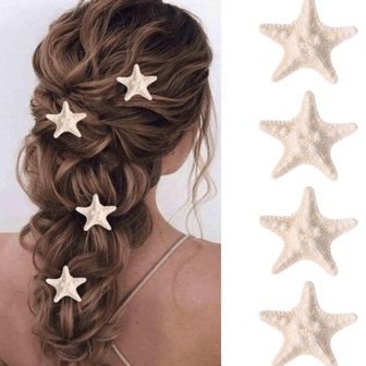 4 件套优雅海星发夹 - 波西米亚树脂美人鱼尾发饰，适合女性，非常适合海滩和海洋主题派对万圣节
