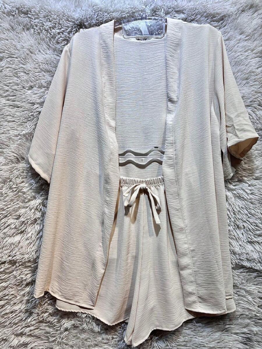 2-Piece Plain Set (Kimono+Shorts) J-2 - Màu be - Xem 1