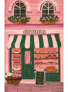 ﻿ 1pc Koffiehuis Stad Bakkerij Illustratie Croissants En Koekjes Kunstposter Canvas Schilderij Muur Print Foto Voor Keuken Woondecoratie Geen Lijst