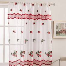 2 painéis de cortina bordados com bolso para haste, design de cortina tudo-em-um com padrão de bordado de frutas, para sala de estar, escritório, varanda, sala de jantar, cozinha, decoração de casa