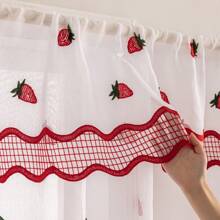 2 painéis de cortina bordados com bolso para haste, design de cortina tudo-em-um com padrão de bordado de frutas, para sala de estar, escritório, varanda, sala de jantar, cozinha, decoração de casa