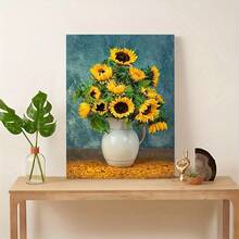 秋季装饰油画，海洋背景，向日葵，花瓶，油画，40x30（15.7x11.8 英寸）家居装饰墙，艺术印刷品，客厅，浴室，卧室，办公室餐厅，无框架。 - 彩色 - 查看 2