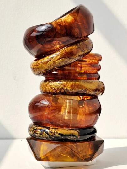 1 pieza Pulsera de resina con diseño asimétrico de lujo y degradado marrón, diseño grueso para otoño/invierno