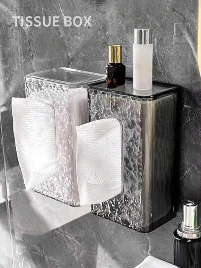 Wall Mounted Tissue Box, Desktop Paper Drawer Storage Box, Transparent Tissue Dispenser, Dust-Proof, PET Material Storage Rack, Bathroom Accessories, Living Room Decoration Paper Box, Room Decoration, Home Decoration, Suitable For Multi-Purpose Tissue Storage Accessories In Rooms, Kitchens, Offices, And School Dormitories Home Bathroom Decor Bathroom Organizer Fall Decor Back To School