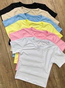 Cropped Basic Blouse Short Sleeve Women's Kit With 6 - 彩色 - 查看 1