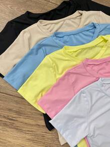 Cropped Basic Blouse Short Sleeve Women's Kit With 6 - 彩色 - 查看 2