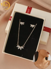 3pcs Flora Zirconia Earrings Necklace Set, Gold Jewelry Set Gift Box, Dangle Earrings, Necklace Set With Gift Box,Christmas Gift, Lover Gift, Gift For Mom, Christmas Gift Box