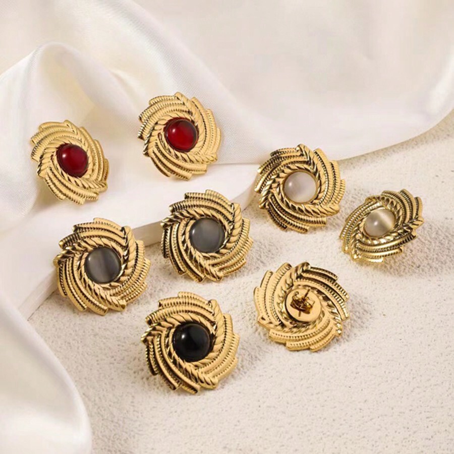 2pcs Vintage Gold Plated Titanium Steel Swirl Stud Earrings, Exclusive