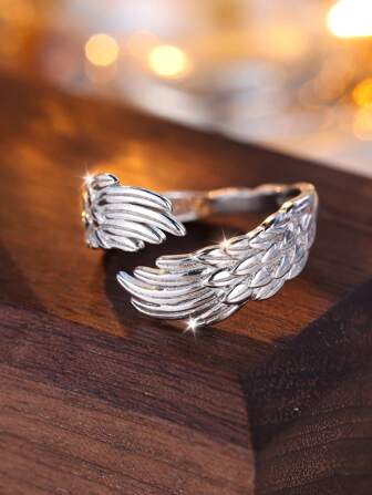 925 Sterling Silver Adjustable Angel Wings Wrap Ring, Fashionable Design, High Quality Craftsmanship, Suitable For Men And Women, Comfortable Wear, Durable, Hypoallergenic, Nickel-Free