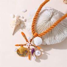 1 chiếc vòng cổ mặt hình sao biển, vỏ sò và ngọc trai nhiều màu sắc thiết kế độc đáo, phù hợp với trang phục thường ngày, đi nghỉ và mặc hàng ngày của phụ nữ, mùa thu/đông - phong cách 1 - Xem 7