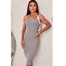 Ribbed Strapless Midi Dress In Trending Colors S M L - 灰色 - 查看 2