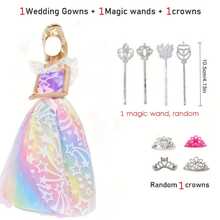1 set de robe de poupée de mode + 1 baguette magique + 1 couronne, pour poupée de 11,5 pouces, cadeau de jouet pour filles (poupée non incluse), cadeau d'Halloween/Thanksgiving/Noël