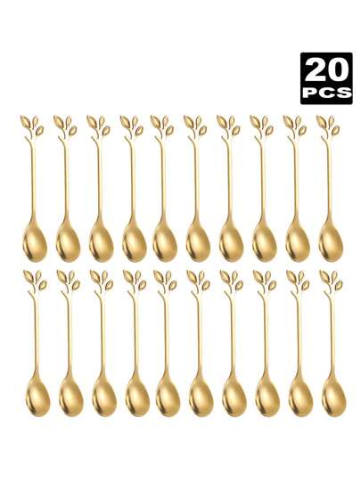 2/6/12/20 قطعة ملاعق قهوة/شاي/حلوى ذات شكل ورقة مصنوعة من الفولاذ المقاوم للصدأ