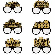 6/12pc2025新年快乐纸质眼镜，跨年晚会装饰眼镜摄影道具 - 彩色 - 查看 1