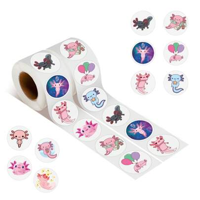 500 Stücke Axolotl Klebebandaufkleber Rolle, Vinyl Aufkleber für Scrapbooking, Journaling, Laptop, Stoßstange, Skateboard, Wasserflaschen, Computer, Handy, Cartoon Anime, Axolotl, Axolotl Aufkleber, Aufkleberrolle