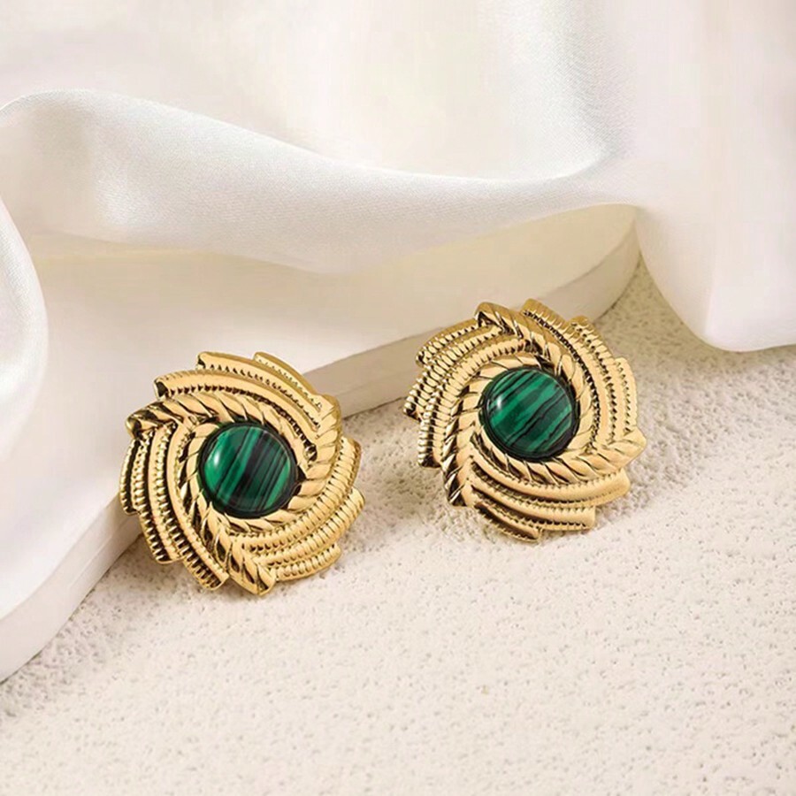 2pcs Vintage Gold Plated Titanium Steel Swirl Stud Earrings, Exclusive