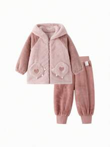 Balabala Children's Pajama Set, Thickened Winter Warm Loungewear, Unisex Outfit For Young Girl