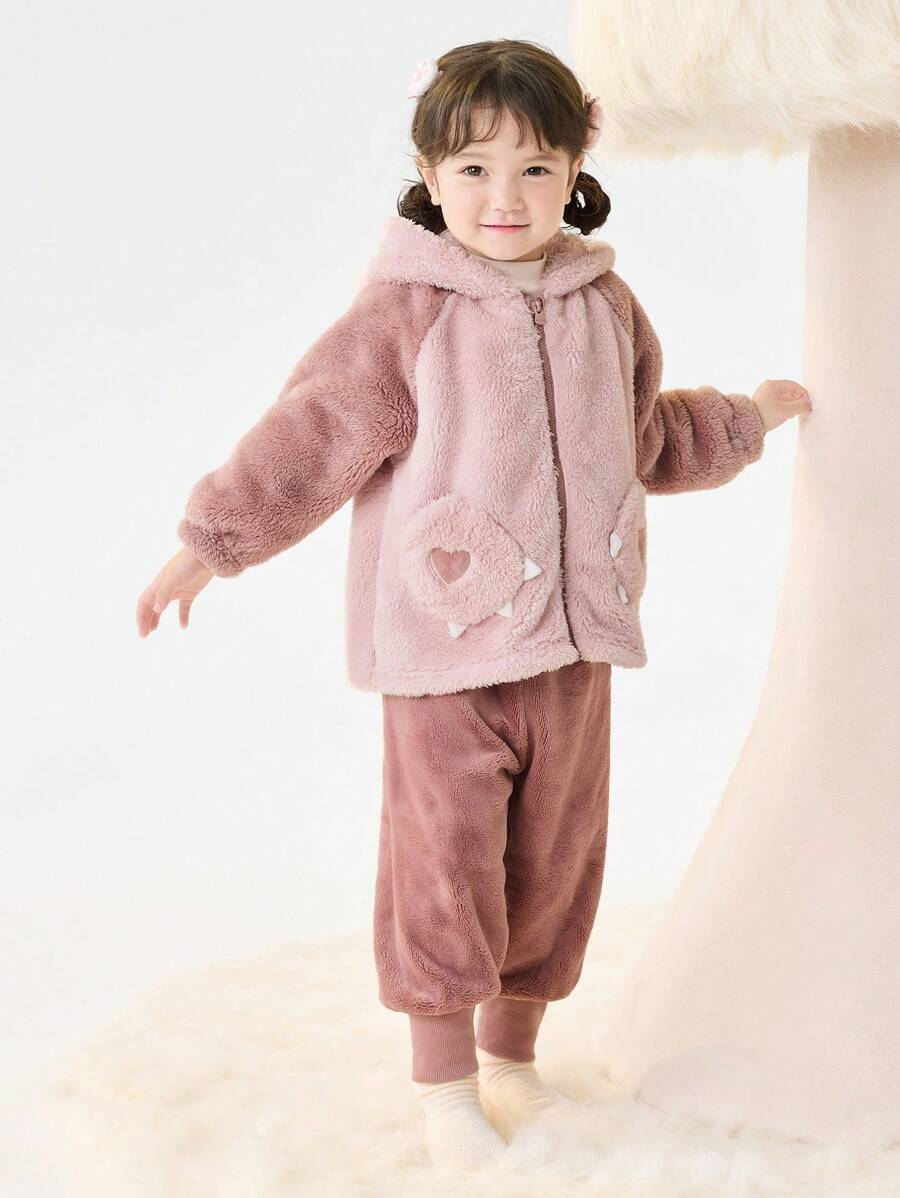 Balabala Children's Pajama Set, Thickened Winter Warm Loungewear, Unisex Outfit For Young Girl