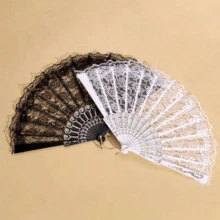 蕾丝扇子，手扇，折扇，女式可折叠手扇，中国风花舞会折叠手扇，时装表演服装配饰道具，手扇蕾丝折叠扇，女式散装，带欧根纱袋，蕾丝折叠手扇，欧式复古扇子，新娘舞蹈道具，婚礼派对礼物，舞蹈茶会 - 彩色 - 查看 8