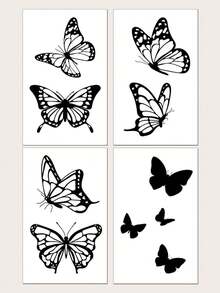 4pcs Herbal Juice Semi-Permanent Cool Minimalist Butterfly Ins Style Temporary Tattoos, 7-14 Days Waterproof, No Fading, No Glare For Wrist, Waist, Shoulder, Neck, Collarbone - Blue - View 2