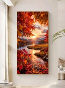 1 Stück Herbst Sonnenuntergang Landschaft 5D DIY Diamant Malerei Set, Volle Bohre Rund Acryl Diamant Stickerei Kunsthandwerk, Mosaik Wandkunst Dekoration, Landschafts Thema, funkelnde perfekte Ausführung
