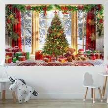 1pc, Nền ảnh Giáng sinh lớn - Biểu ngữ sợi polyester họa tiết cây và quả bóng mùa đông cho tiệc ngày lễ, tiệc sinh nhật và trang trí nhà cửa - Nhiều màu - Xem 7