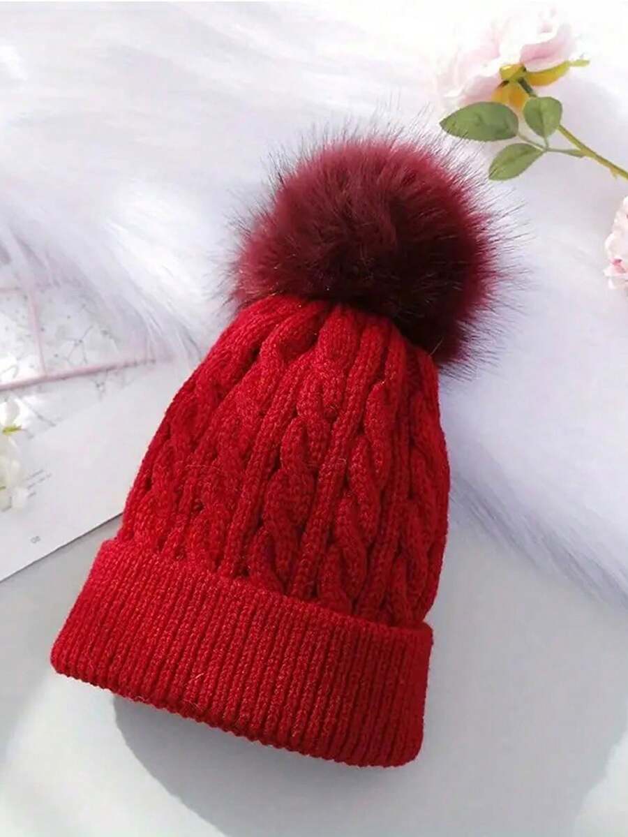 Autumn/Winter Fuzzy Thickened Knitted Beanie Hat, Women Braided Knitted Cap - A - View 1
