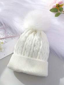 Autumn/Winter Fuzzy Thickened Knitted Beanie Hat, Women Braided Knitted Cap - A - View 3