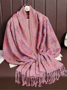 1 件女士头巾经典复古优雅波西米亚风格时尚花卉植物休闲百搭提花围巾，适合阿巴亚