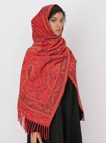 1pc Women's Thick Paisley Jacquard Scarf, Bohemian Style Warm Pashmina Hijab, Fashionable Blanket Shawl For Daily Wear, Autumn/Winter Abaya Accessories