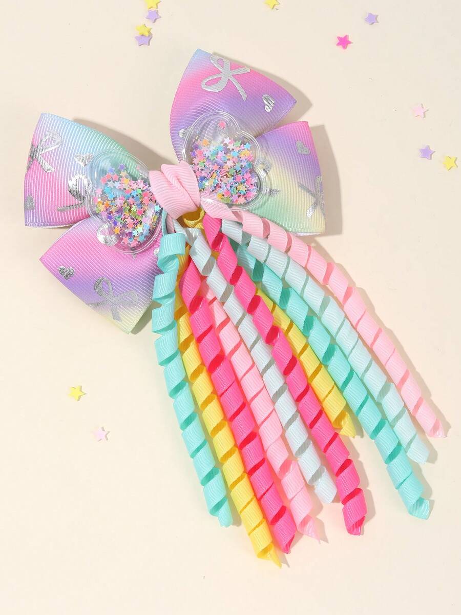 1 kẹp tóc nơ màu cầu vồng cho bé gái có đuôi, kỳ lân, quà tặng cho bạn bè, phụ kiện tóc dễ thương cho trẻ em - Nhiều màu - Xem 1