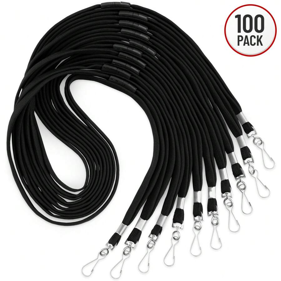 Adjustable Safety Lanyards For ID Badge Holder & Face Mask (Black, 36 Inch, 100 Bulk Pack)