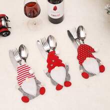 1 bộ đồ trang trí Giáng sinh búp bê không mặt dao kéo bàn ăn nhà bếp trang trí sáng tạo túi đựng dao nĩa 3D - Nhiều màu - Xem 1