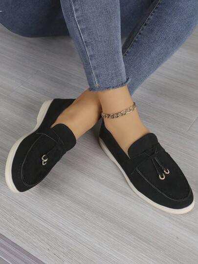 Women's Comfortable And Fashionable Round Toe Slip-On Loafers With Low Flat Heel, New Multi-Color And Black Penny Loafers, Leisure Soft Sole Comfortable Shoe
