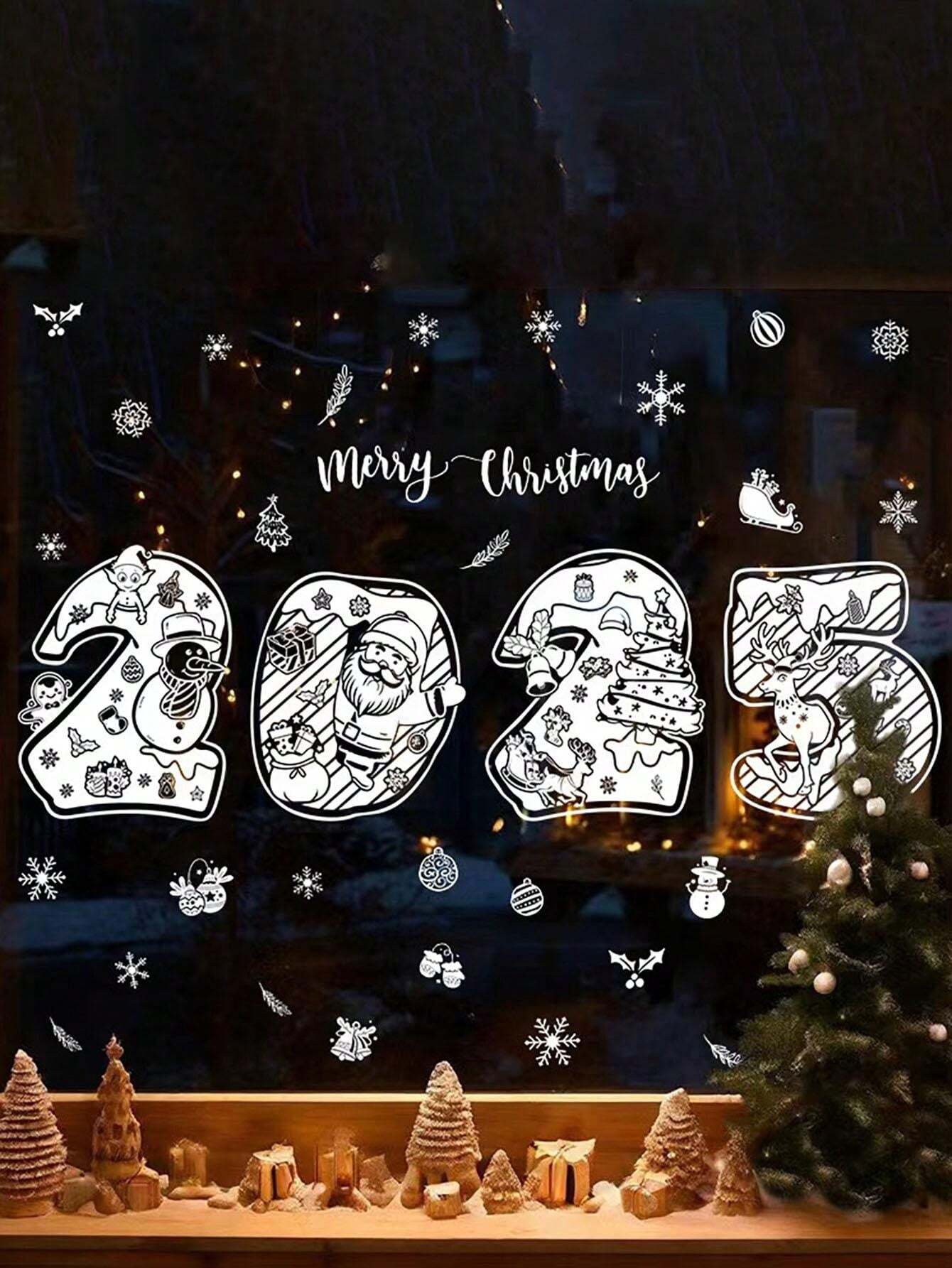 1pc 2025 Year Number Christmas Window Stickers, Holiday Atmosphere
