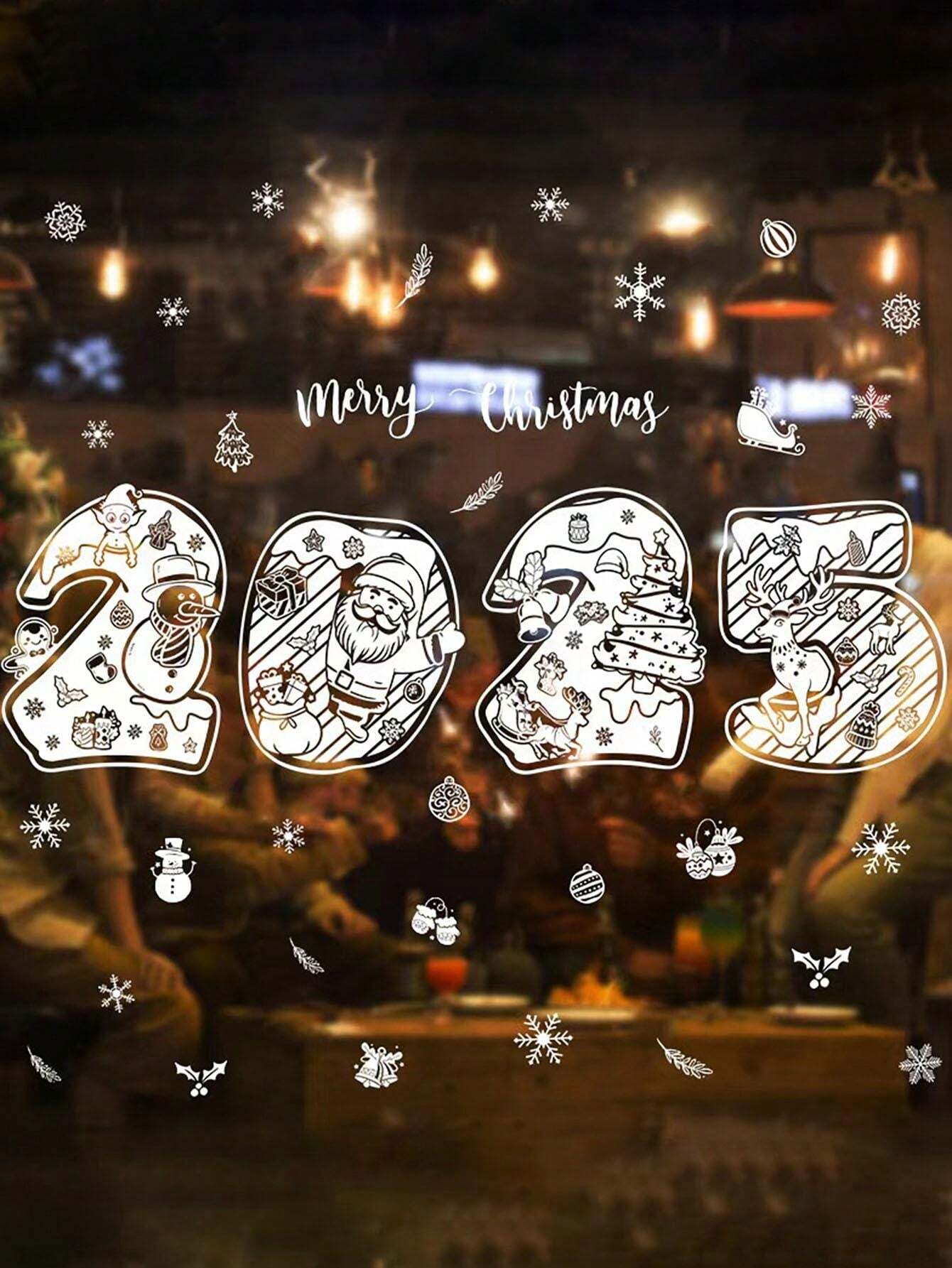 1pc 2025 Year Number Christmas Window Stickers, Holiday Atmosphere