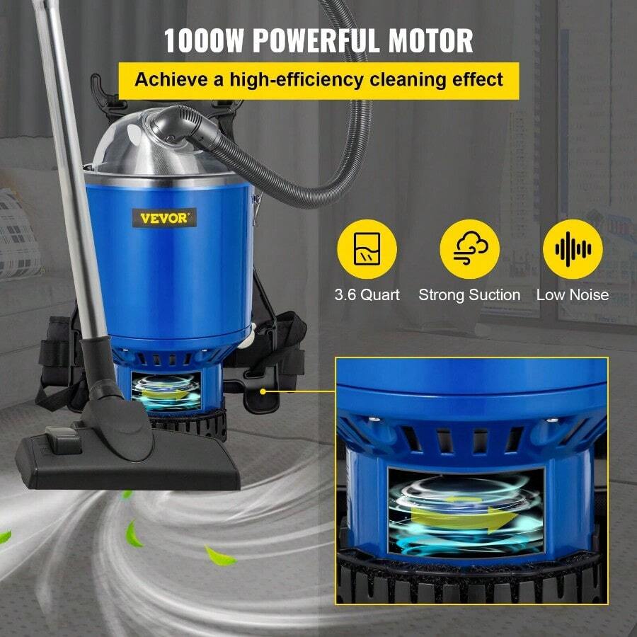 VEVOR Backpack Vacuum Commercial Backpack Vacuum Cleaner 3.6 Qt HEPA