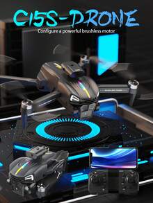C15S, Dron, Evitación inteligente de obstáculos, Motor sin escobillas, Fotografía aérea de alta definición, Cuadricóptero, Plegable, Aeronave controlada por control remoto, Colores de accesorios aleatorios - multicolor - Ver 2