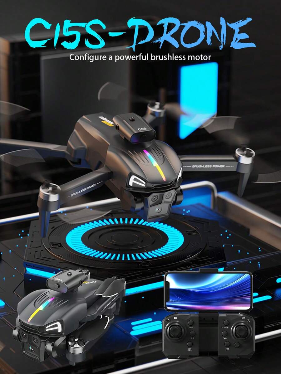 C15S, Dron, Evitación inteligente de obstáculos, Motor sin escobillas, Fotografía aérea de alta definición, Cuadricóptero, Plegable, Aeronave controlada por control remoto, Colores de accesorios aleatorios