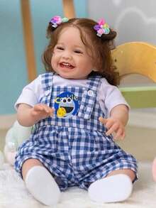 Búp bê tái sinh bằng nhựa vinyl mềm mại 60 cm chân thực với làn da được vẽ 3D và các đường gân vẽ tay, Đồ chơi hóa trang đáng yêu cho bé sơ sinh Alive 24 inch (Chai ngẫu nhiên) - Xanh và trắng - Xem 3