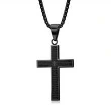 1pc Titanium Steel Esculpido Cruz Pingente Colar, Aço Inoxidável Cruz Pingente Unissex