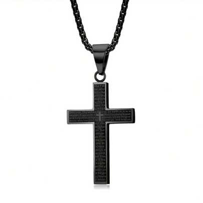 1pc Titanium Steel Carved Cross Pendant Necklace, Unisex Stainless Steel Cross Pendant (OPP Bag Packaging)