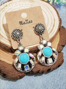 Hoa tai thủy tinh nhiều màu thiết kế theo phong cách cổ điển phương Tây Concho, thích hợp cho phụ nữ đeo khi đi dự tiệc, thủy tinh đổi màu theo ánh sáng - Màu Bạc Cổ - Xem 7