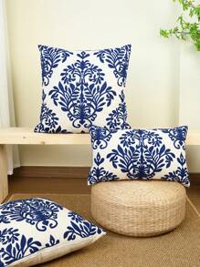 1 pieza Funda de cojín bordada de estilo europeo elegante y retro - Azul Marino - Ver 5