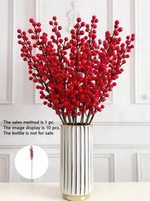 1pc 42cm Plastic Artificial Plant Branch Winterberry With Red Berries, Suitable For Wedding/Party/Home/Christmas/Spring Decoration Home Decor Christmas Decorations Room Decor - Red - View 1