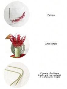 1pc 42cm Plastic Artificial Plant Branch Winterberry With Red Berries, Suitable For Wedding/Party/Home/Christmas/Spring Decoration Home Decor Christmas Decorations Room Decor - Red - View 4